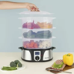 H.Koenig Elektro-Dampfgarer Ohne BPA 12 Liter, 3 Herausnehmbare Behälter, 1000 W, Timer Bis Zu 60 Minuten VAP12, Kunststoff, Metall, Single -Küchenbedarf Geschäft 8a78c88a94cf8b0425b4430a9b144605