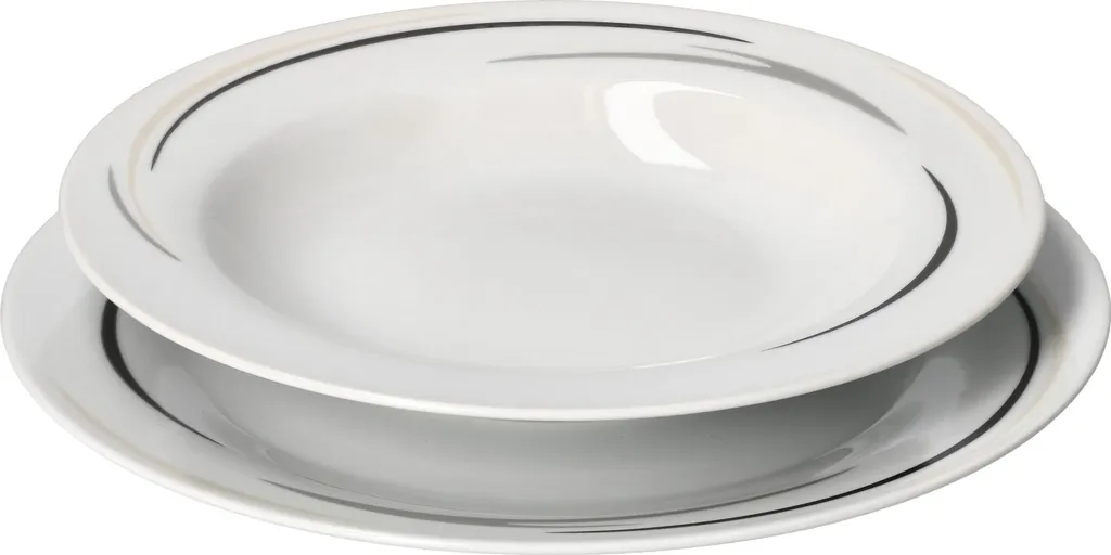 12tlg Tafel-Service Home Suppenteller Speiseteller Streifen Porzellan-Geschirr 3 12tlg Tafel-Service Home Suppenteller Speiseteller Streifen Porzellan-Geschirr