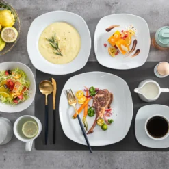 MALACASA, Serie Elisa, 50-teilig Tafelservice Aus Porzellan Für 6 Personen, Kombiservice Frühstückservice Kaffeeservice Mit Eierbecher, Kaffeetassen, Untertassen, Müslischalen, Dessertteller -Küchenbedarf Geschäft 8c2b831d18792b49b890ebf8c8d200dd