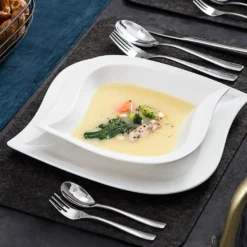 MALACASA, Serie Elvira, 60 Tlg. Cremeweiß Porzellan Geschirrset Kombiservice Tafelservice Mit Tassen, Untertassen, Dessertteller, Suppenteller Und Flachteller Für 12 Person -Küchenbedarf Geschäft 8d373d3f788009d7518d3f9c59856e8c