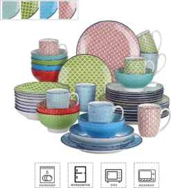 Kombiservice Porzellan, Vancasso Tafelservice Bunt, MACARON 40 Teilig Geschirrset, Mit Je 8 Speiseteller, Dessertteller, Müslischalen, Suppenteller Und Kaffeebecher Für 8 Personen -Küchenbedarf Geschäft 8eb4e1849da2349caad8be2818660171