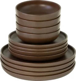 CreaTable, 23659, Serie Uno Braun, Geschirrset, Teller Set 12 Teilig, Farbe:Braun -Küchenbedarf Geschäft 8f650f48af3224e46d1b7223f85976d8
