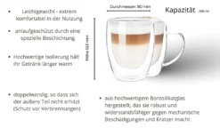 Wessper Doppelwandig Kaffeegläser Mit Henkel, 6 Stück X 350 Ml, Großes Hitzebeständiges Doppelwandglas, Thermogläser, Kaffeegläser Temperaturbeständig Mokkatassen, Teegläser, Latte Machiatto Gläser -Küchenbedarf Geschäft 8fe5429f6daa911b119e8ce4e2a2db61