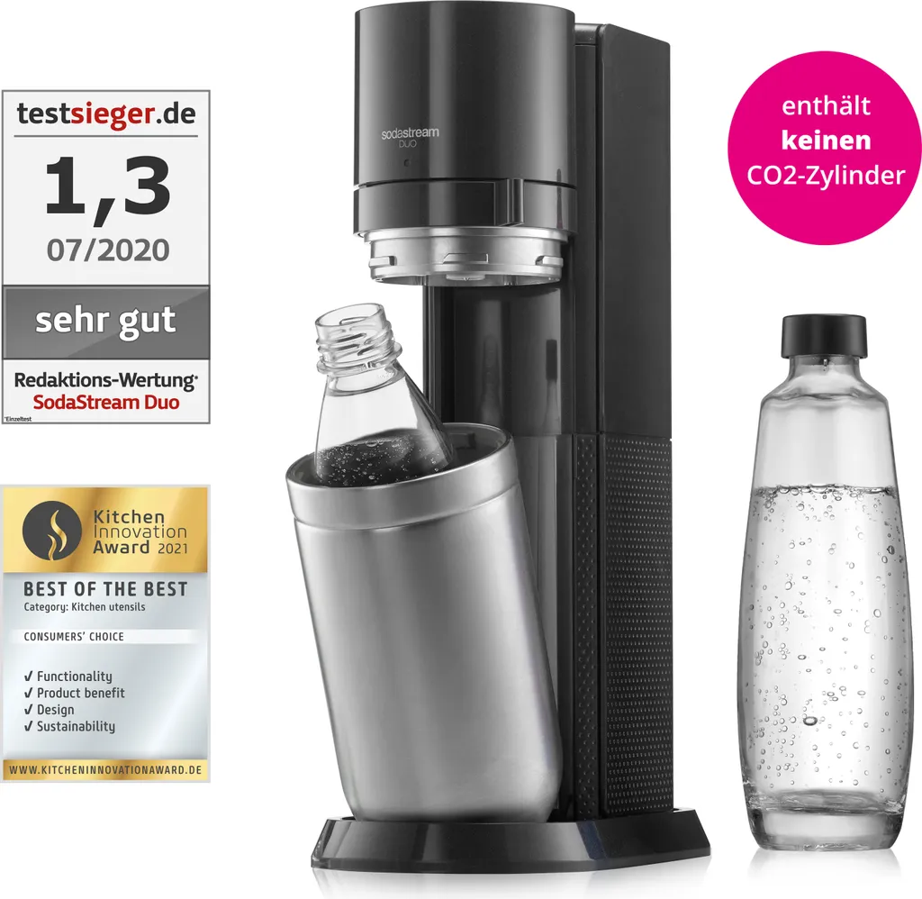 SodaStream Wassersprudler Titan Ohne CO2-Zylinder, 1x 1L Glasflasche Und 1x 1L Kunststoff-Flasche 3 SodaStream Wassersprudler Titan Ohne CO2-Zylinder, 1x 1L Glasflasche Und 1x 1L Kunststoff-Flasche
