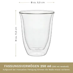 Creano Doppelwandige Gläser 250ml „DG-V“, 2er Set, Thermoglas Doppelwandig Aus Borosilikatglas, Kaffeegläser, Teegläser, Latte Gläser, Doppelwandgläser -Küchenbedarf Geschäft 99e7155da795f5f93f5bd833ebb3b4a0