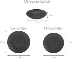 CreaTable 23205 Tafelservice Elements Collection Lava Stone Für 4 Personen, Steinzeug, Schwarz/grau (1 Set, 12-teilig) -Küchenbedarf Geschäft 9cd03d2386782eef0c507d070dae9c0c