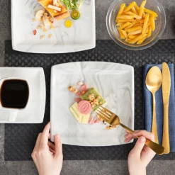 MALACASA, Serie Blance, 36 Tlg. Set Marmor Porzellan Kaffeeservice Geschirrset, Mit 12 Stück Kuchenteller, 12 Stück 180ml Tasse Und 12 Stück Untertasse Für 12 Personen -Küchenbedarf Geschäft 9d00a7e58dc442abdb5ca08ab4ab17d9