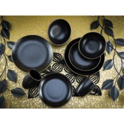 CreaTable 22699 Kombiservice Industrial Gold BLACK Für 4 Personen, Steinzeug, Schwarz (1 Set, 16-teilig) -Küchenbedarf Geschäft 9ebeeff3b3e82501f721d48e4596b7d9