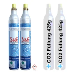 2 X CO2 Reserve-Zylinder Für 425g | 60l Sprudel-Wasser - Kohlensäure Nachfüll-Flasche Kompatibel Mit Soda Wasser-Sprudler -Küchenbedarf Geschäft a438544679d1dd8cb3d9ff2cc3338b9b