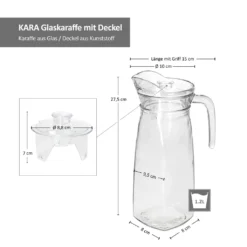 KARA Glas-Karaffe Mit Kunstoff-Deckel + Griff 1,2L Wasser-Krug Saftkanne Limo -Küchenbedarf Geschäft a4eab75026a51eeb6a4ebd21f8429611