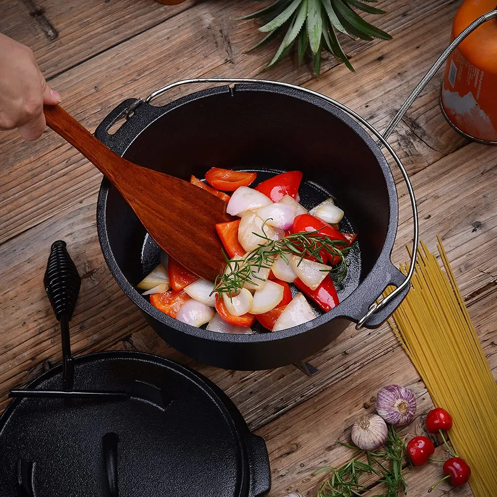 Velaze Topf-Sets, Feuertopf Aus Gusseisen Mit Füßen & Deckel, Topf Mit Henkel, Gusstopf Mit Deckelheber, Bräter Für Camping, Garten, 3.5L/1L 7 Velaze Topf-Sets, Feuertopf Aus Gusseisen Mit Füßen & Deckel, Topf Mit Henkel, Gusstopf Mit Deckelheber, Bräter Für Camping, Garten, 3.5L/1L – Bild 5