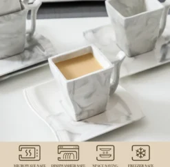 MALACASA, Serie Flora, 36 Tlg. Marmor Porzellan Kaffeeservice Geschirrset Mit 12 Kuchenteller, 12 Tasse 220ml, 12 Untertasse Für 12 Personen -Küchenbedarf Geschäft a767c3c01b22b9af2b08cf9e02113724