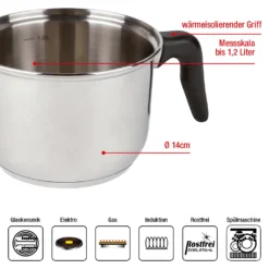 Milchtopf EUROHOME 14cm Kleiner Topf Mit Griff Aus Rostfreiem Edelstahl - Kochtopf Mit Messskala Bis 1,2L, Induktion Und Spülmaschinengeeignet -Küchenbedarf Geschäft a7ca5c20c8f81c31cf6de42694789c46
