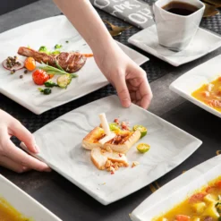 MALACASA, Serie Blance, Kombiservice 30 Tlg. Marmor Porzellan Geschirrset Eckig Tafelservice Mit 180 Ml Kaffeetassen, Untertassen, Dessertteller, Tiefteller Und Flachteller -Küchenbedarf Geschäft a9718137b3c6b0f7db6ce91f023c4818