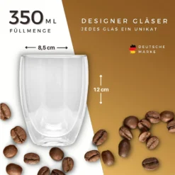 Felino® Latte Macchiato Gläser Doppelwandige Thermogläser Set [6 Stück] [350 Ml] Glas Tassen Groß Für Cappuccino, Kaffee, Espresso -Küchenbedarf Geschäft b1098fb57674f2023d1f1cdcefc3afa3