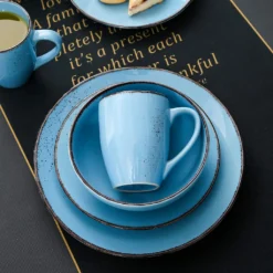 Vancasso Serie Navia Oceano, 16 Teilig Essservice Set Aus Steingut, Tafeiservice Für 4 Personen, Wasserblau, Vintage Aussehen, Natur Design -Küchenbedarf Geschäft b497724568e27f3e109e026b4d8a9b4e