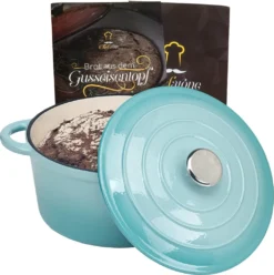 Gusseisen Topf Brot Backen 24 Cm - 3,5 L Schmortopf Gusseisen Emailliert Zum Schmoren, Backen Und Braten - Brotbacktopf Mit Deckel Induktion - (3,5 L, Blau)