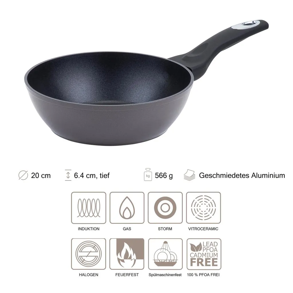 RESTO PAVO 93030 Tiefe Bratpfanne Wokpfanne Aus Hochwertigem Geschmiedetem Aluminium Mit Antihaftbeschichtung Für Alle Herdplatten Auch Induktion | (Ø20 H=6,4 Cm/ Ø Boden 13,3cm) 4 RESTO PAVO 93030 Tiefe Bratpfanne Wokpfanne Aus Hochwertigem Geschmiedetem Aluminium Mit Antihaftbeschichtung Für Alle Herdplatten Auch Induktion | (Ø20 H=6,4 Cm/ Ø Boden 13,3cm) – Bild 2