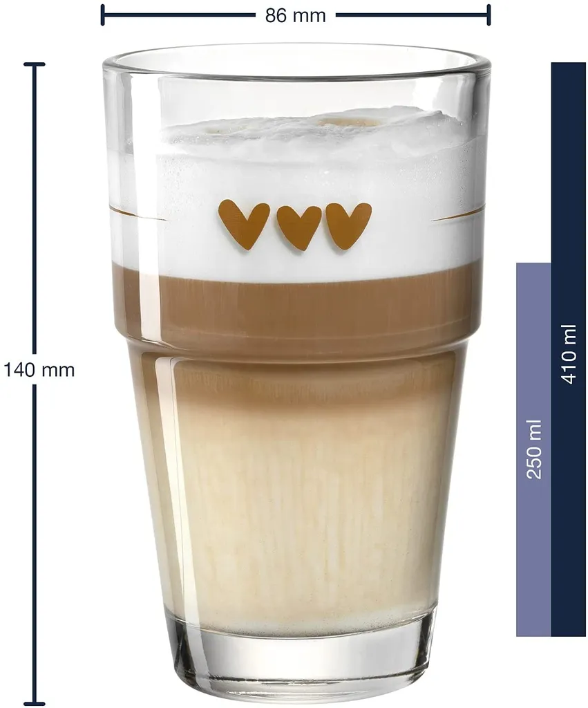 LEONARDO 043467 Solo Latte Macchiato Becher Mit Motiv Herzen, Glas, 410 Ml, Klar 4 LEONARDO 043467 Solo Latte Macchiato Becher Mit Motiv Herzen, Glas, 410 Ml, Klar – Bild 2