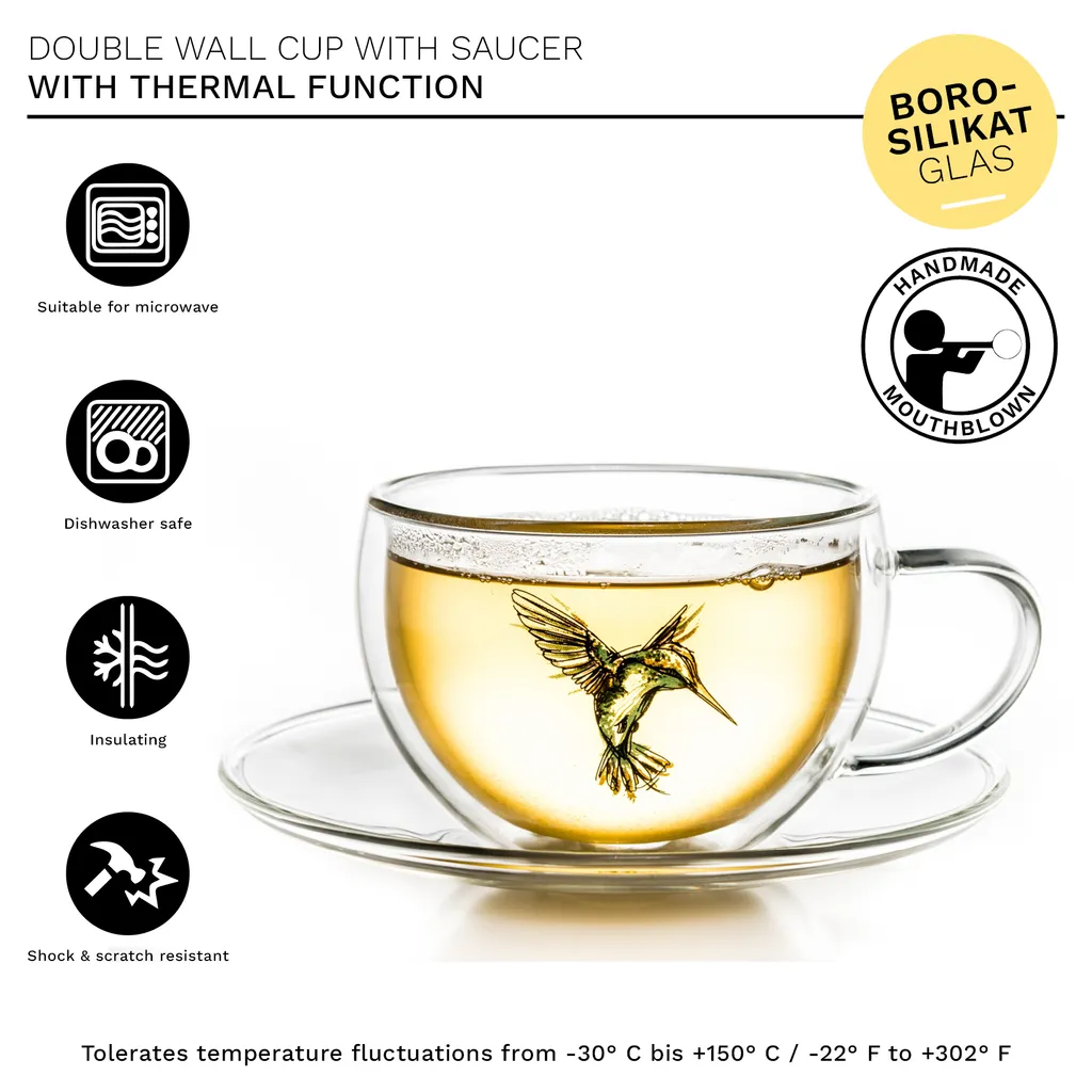 Creano 6er-Set Thermo-Tasses "Hummi" Für Tee/Latte Macchiato, Doppelwandig, Mit Kolibri-Muster | 250ml In Exklusiver Geschenkpackung 5 Creano 6er-Set Thermo-Tasses "Hummi" Für Tee/Latte Macchiato, Doppelwandig, Mit Kolibri-Muster | 250ml In Exklusiver Geschenkpackung – Bild 3