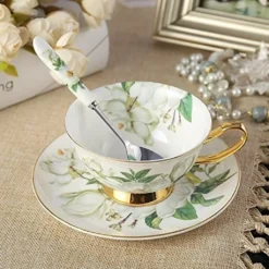Panbado Floral Kaffeetassen Aus Premium Bone China Porzellan, Beinhaltet 1 Tassen 200 Ml, 1 Untertassen, Und 1 Löffel -Küchenbedarf Geschäft c200b7e0c9ae383509b3df3d77bb46c8