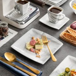 MALACASA, Serie Blance, 36 Tlg. Set Marmor Porzellan Kaffeeservice Geschirrset, Mit 12 Stück Kuchenteller, 12 Stück 180ml Tasse Und 12 Stück Untertasse Für 12 Personen -Küchenbedarf Geschäft c2a3274206856ac15d482c4a7aecc9bd