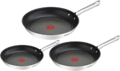 Tefal Duetto 3-teiliges Bratpfannen-Set, 20/24/28 Cm, Antihaftbeschichtung, Geeignet Für Alle Herdarten, Auch Für Induktionsherde, Edelstahl/schwarz