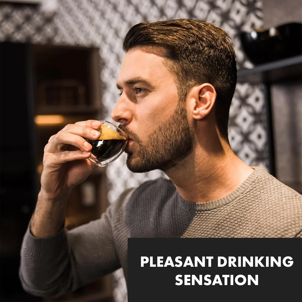 Klarstein Glaswerk Vienna Doppelwandige Gläser , Thermoglas , Trinkglas , Espresso-, Kaffee- Und Shotglas , 4 Stück , Für Heiße Und Kalte Getränke , 80 Ml , Borosilikatglas , Hitze- Und Kältebeständig , Handgemacht , Spülmaschinenfest , Thermoeffekt 5 Klarstein Glaswerk Vienna Doppelwandige Gläser , Thermoglas , Trinkglas , Espresso-, Kaffee- Und Shotglas , 4 Stück , Für Heiße Und Kalte Getränke , 80 Ml , Borosilikatglas , Hitze- Und Kältebeständig , Handgemacht , Spülmaschinenfest , Thermoeffekt – Bild 3