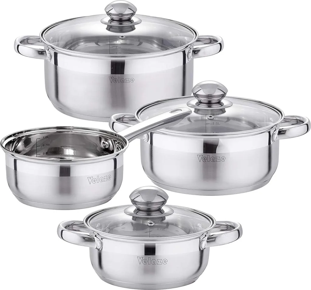 Velaze Töpfe Set, 7-teilig Kochtopf Set Aus Edelstahl, Topf Set Mit Glasdeckeln, PFOA Frei, Klassisches Design, Topfset Induktion Für Alle Herdarten Und Für Verschiedene Kochbedürfnisse 3 Velaze Töpfe Set, 7-teilig Kochtopf Set Aus Edelstahl, Topf Set Mit Glasdeckeln, PFOA Frei, Klassisches Design, Topfset Induktion Für Alle Herdarten Und Für Verschiedene Kochbedürfnisse