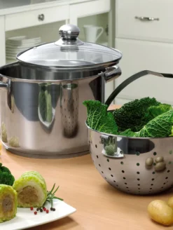 BEYOND® Edelstahl Kochtopf 24 Cm, Mit Glasdeckel Und Herausnehmbarem Siebeinsatz -Küchenbedarf Geschäft d8a2cb5a340c1150e29b00baecab5352