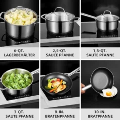 Topf-Set Topfset Induktion 10-teilig Edelstahl Kochtopf Set Mit Glasdeckel Edelstahl 18/10, Unbeschichtet Für Gas, Elektro, Halogen, Induktionsherde -Küchenbedarf Geschäft daf32506c5473ea2cf6bab4841ab72a4