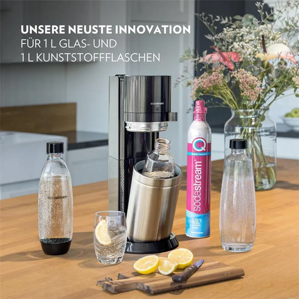 SodaStream Wassersprudler Titan Ohne CO2-Zylinder, 1x 1L Glasflasche Und 1x 1L Kunststoff-Flasche 5 SodaStream Wassersprudler Titan Ohne CO2-Zylinder, 1x 1L Glasflasche Und 1x 1L Kunststoff-Flasche – Bild 3