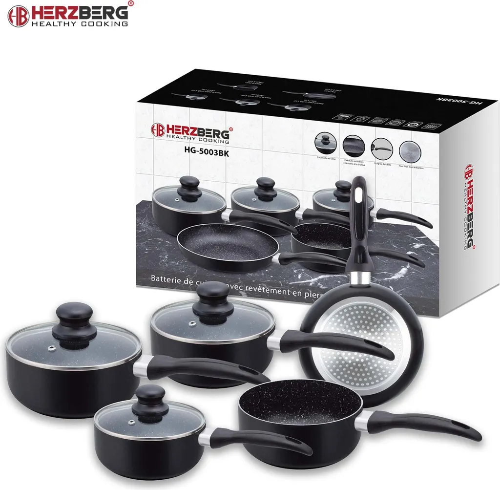 Herzberg HG-5003BK: 8-Teiliges Marmor-Kochgeschirr-Set - Schwarz 9 Herzberg HG-5003BK: 8-Teiliges Marmor-Kochgeschirr-Set - Schwarz – Bild 7