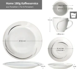 Van Well 18tlg. Kaffee-Service Home Für 6 Personen I 6x Tasse 180ml, 6x Untertasse + 6x Kuchenteller I Porzellan-Geschirr Mit Streifen In Grau, Schwarz & Creme I Kaffeepott, Dessert-Teller -Küchenbedarf Geschäft e38ef52b4edf287ef9ae5f2519a13802