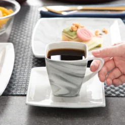 MALACASA, Serie Blance, 36 Tlg. Set Marmor Porzellan Kaffeeservice Geschirrset, Mit 12 Stück Kuchenteller, 12 Stück 180ml Tasse Und 12 Stück Untertasse Für 12 Personen -Küchenbedarf Geschäft e792780e68e1a9a439b7ad4bf2c46316