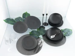 CreaTable 23205 Tafelservice Elements Collection Lava Stone Für 4 Personen, Steinzeug, Schwarz/grau (1 Set, 12-teilig) -Küchenbedarf Geschäft e8cc7f4ec7584f39438a2e51d22b872e