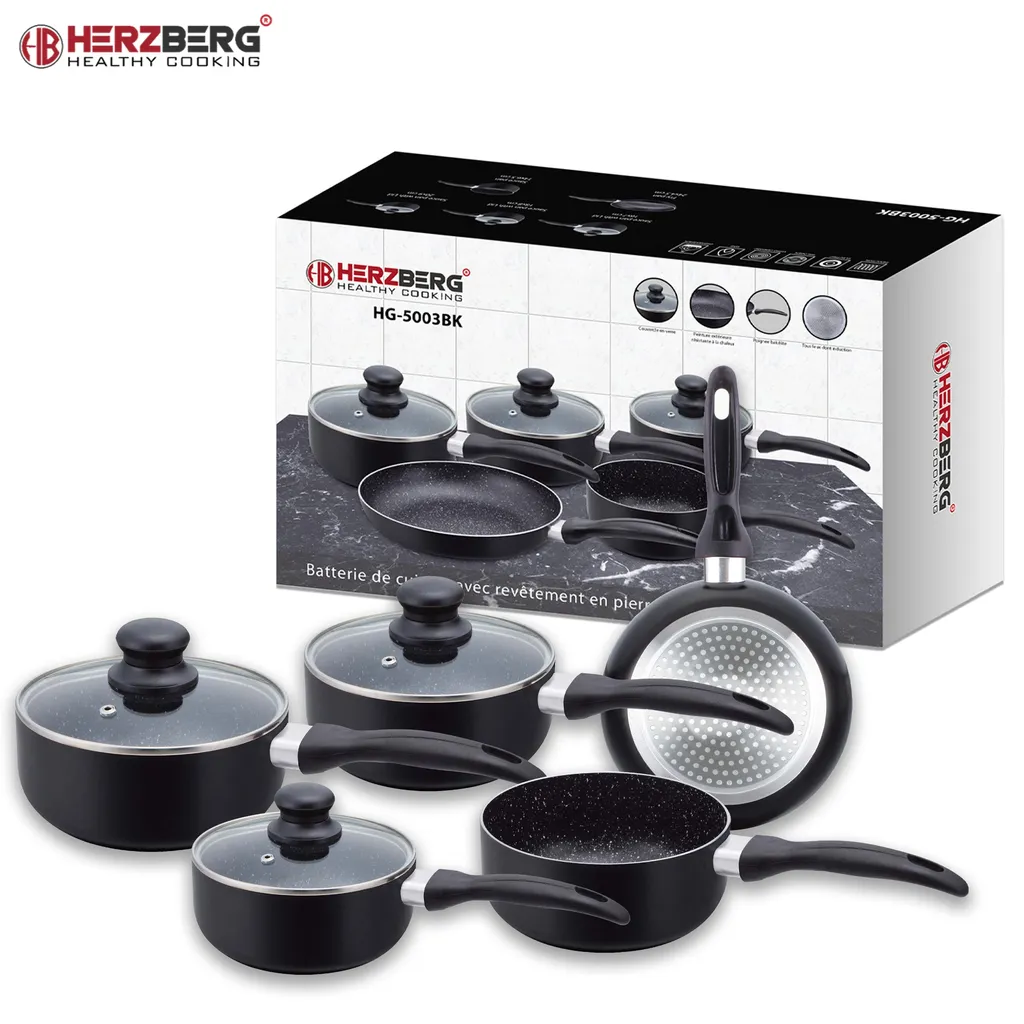 Herzberg HG-5003BK: 8-Teiliges Marmor-Kochgeschirr-Set - Schwarz 4 Herzberg HG-5003BK: 8-Teiliges Marmor-Kochgeschirr-Set - Schwarz – Bild 2