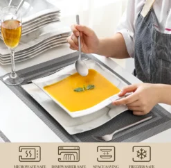 MALACASA, Serie Flora, Marmor Porzellan Tafelservice 24 Teiligen Set Kombiservice Geschirrset Mit 12 Speiseteller Und 12 Suppenteller Für 12 Personen -Küchenbedarf Geschäft f24680c375189f3132dfac133007cb0a