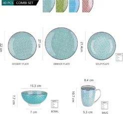 Kombiservice Porzellan, Vancasso Tafelservice Bunt, MACARON 40 Teilig Geschirrset, Mit Je 8 Speiseteller, Dessertteller, Müslischalen, Suppenteller Und Kaffeebecher Für 8 Personen -Küchenbedarf Geschäft f29b04f0118ce257b6b6a387e5db37fa