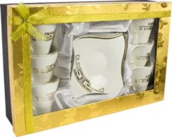 12-teiliges Medusa Mäander Kaffeeservice Mit Goldschliff Kaffeetassen Für 6 Personen 6 Tassen + 6 Untertassen Weiß-Gold Genießen Servieren Kaffee -Küchenbedarf Geschäft f387cbf7af524789870ff9b9fe412709