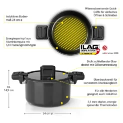 N8WERK Aluguss-Energiespartopf Kochtopf Topf Energiespartopf Aluguss 5,8 L Induktion Deckel Suppentopf Ø 24 Cm -Küchenbedarf Geschäft f6116c8f49455afd4b81a2dd465414c1