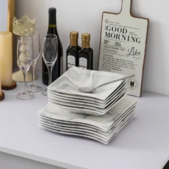 MALACASA, Serie Flora, Marmor Porzellan Tafelservice 24 Teiligen Set Kombiservice Geschirrset Mit 12 Speiseteller Und 12 Suppenteller Für 12 Personen -Küchenbedarf Geschäft f759777f219f5f2b0f368bac1e8dcd6c