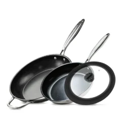 Livington Dura Pan - Pfannenset Mit Universaldeckel - 28cm + 24cm Pfanne - 3-lagige Antihaftbeschichtung - Pflegeleichtes Edelstahlgehäuse - Für Alle Herdplatten Geeignet