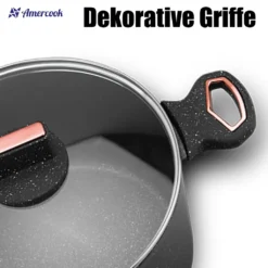 AMERCOOK Brittany 26 Cm Kochtopf Mit Deckel - Kasserolle Mit Deckel Für Alle Herdarten Topf Induktionsgeeignet Antihaft - Steinoptik Induktionstopf Antihaft- & Silikonbeschichtet Milchtopf -Küchenbedarf Geschäft f8a2ed2cc0df40299478879c448acf7f