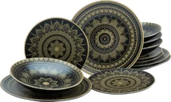 CreaTable 23588 Tafelservice Mandala Für 4 Personen, Steinzeug, Schwarz/gold (1 Set, 12-teilig) 11 CreaTable 23588 Tafelservice Mandala Für 4 Personen, Steinzeug, Schwarz/gold (1 Set, 12-teilig) -Küchenbedarf Geschäft f91367918063c143fa8b20ac5787515b