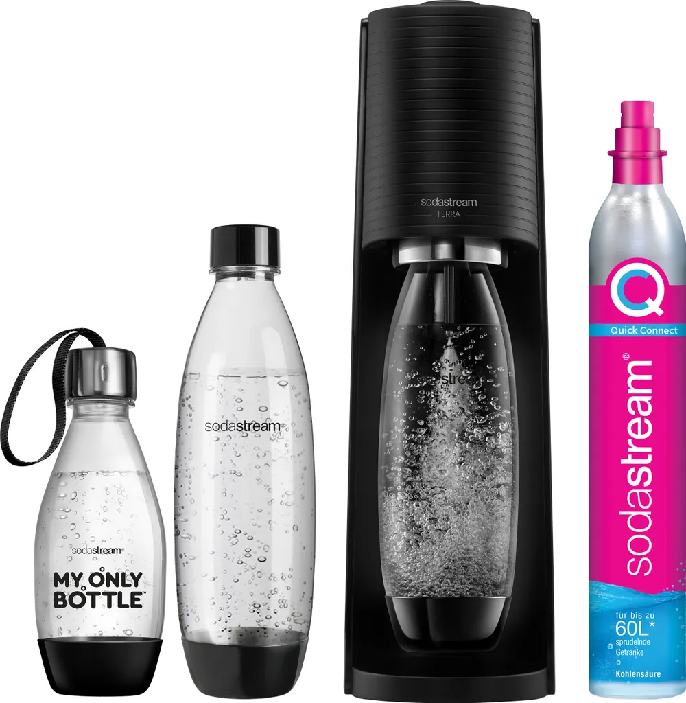 SodaStream TERRA Vorteilspack, Schwarz Mit 3 Flaschen 3 SodaStream TERRA Vorteilspack, Schwarz Mit 3 Flaschen