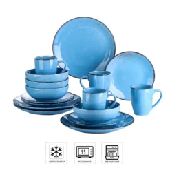 Vancasso Serie Navia Oceano, 16 Teilig Essservice Set Aus Steingut, Tafeiservice Für 4 Personen, Wasserblau, Vintage Aussehen, Natur Design -Küchenbedarf Geschäft fd8c209c80f15112f0949c256343b517