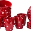 Emily 18tlg Frühstücksset 6 Personen Rot Weiße Punkte Teller Kaffeebecher Schalen Geschirrset -Küchenbedarf Geschäft ffeb77e3fd888a4191ff23e7da829323